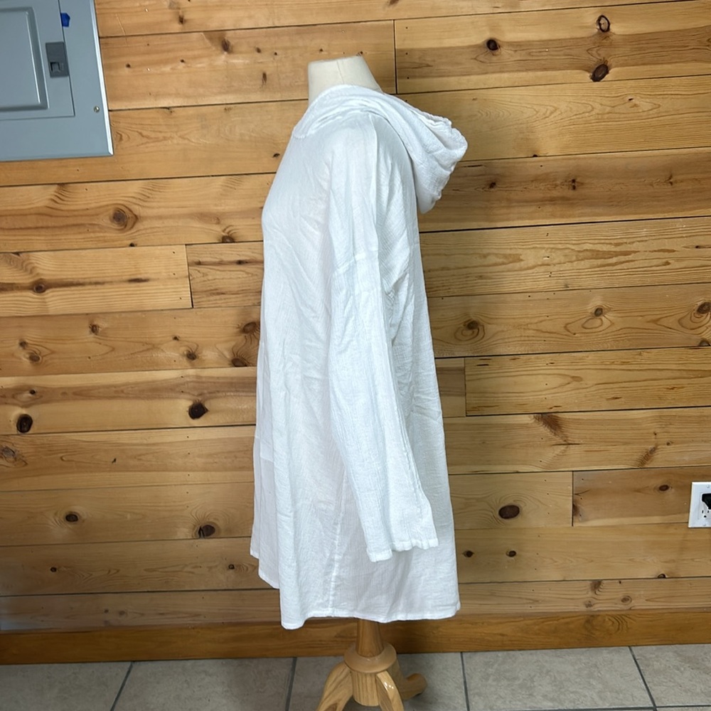 Bryn Walker white cotton gauze hoodie hooded hoody tunic top swim cover XL - Picture 4 of 13